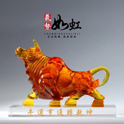 Coloured Glaze Bull Ornament Home Crafts Decoration