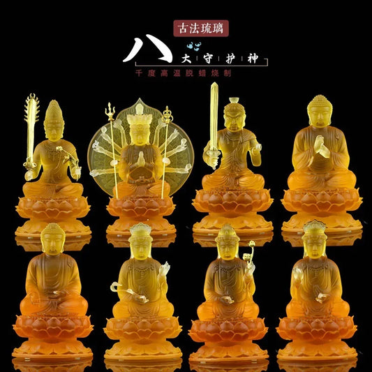 Coloured Glaze Eight Patronus Zodiac Buddha Manjusri Boddisattva Samantabhadra Buddha Statue Ornament Buddhist Hall Worship