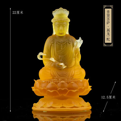 Coloured Glaze Eight Patronus Zodiac Buddha Manjusri Boddisattva Samantabhadra Buddha Statue Ornament Buddhist Hall Worship