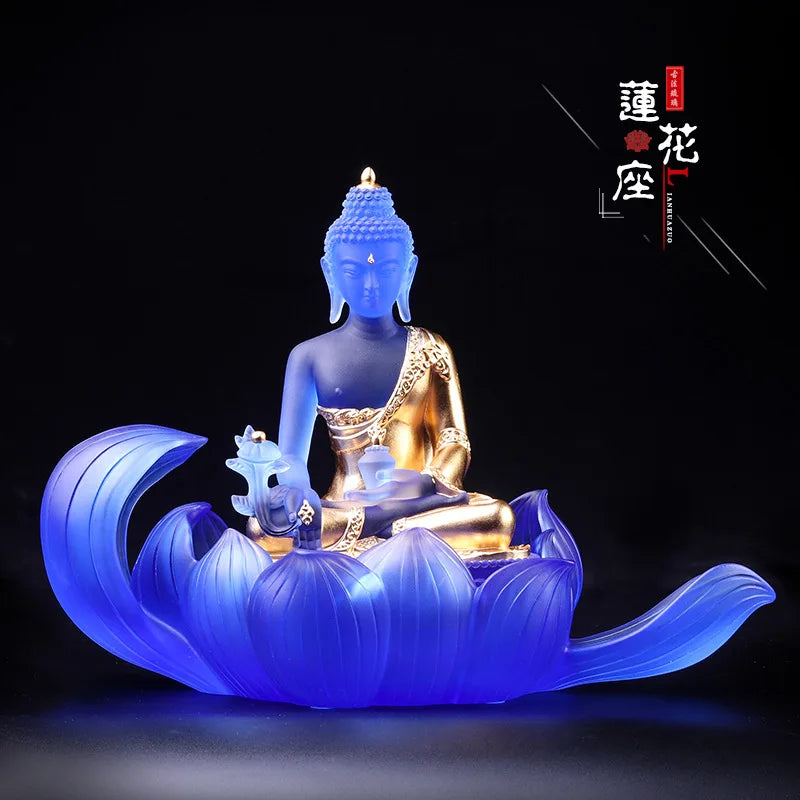 Coloured Glaze Lotus Seat Ornament Zen Base Medicine Buddha Statue Home Buddhist Hall Worship Temple