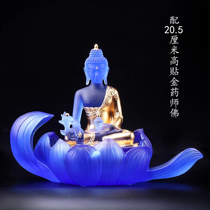 Coloured Glaze Lotus Seat Ornament Zen Base Medicine Buddha Statue Home Buddhist Hall Worship Temple
