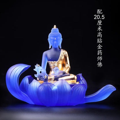 Coloured Glaze Lotus Seat Ornament Zen Base Medicine Buddha Statue Home Buddhist Hall Worship Temple