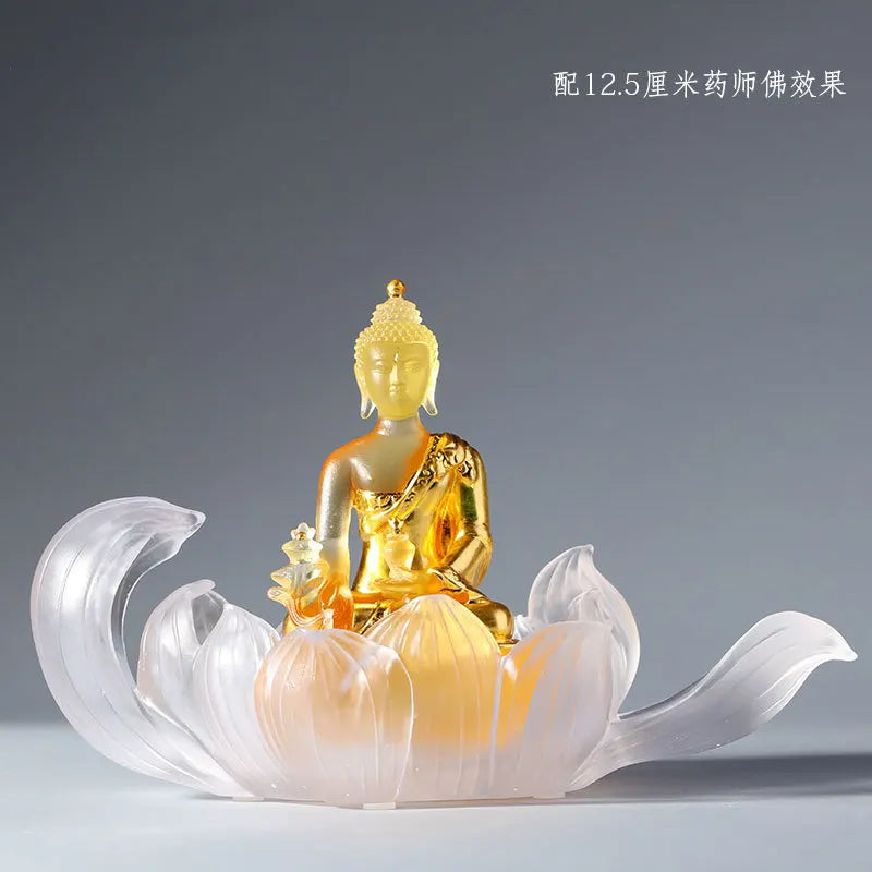 Coloured Glaze Lotus Seat Ornament Zen Base Medicine Buddha Statue Home Buddhist Hall Worship Temple