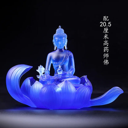 Coloured Glaze Lotus Seat Ornament Zen Base Medicine Buddha Statue Home Buddhist Hall Worship Temple