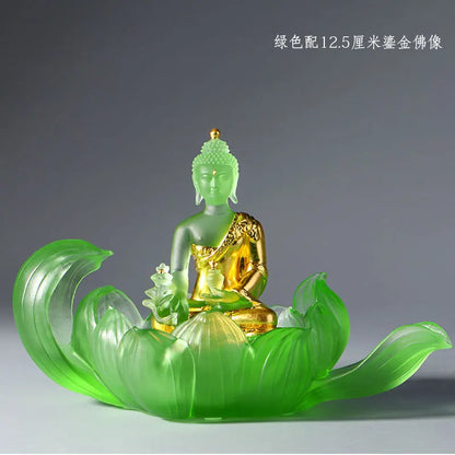 Coloured Glaze Lotus Seat Ornament Zen Base Medicine Buddha Statue Home Buddhist Hall Worship Temple