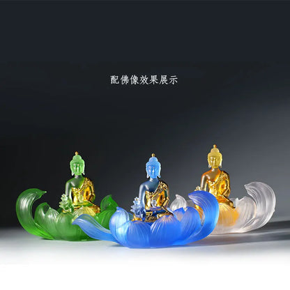 Coloured Glaze Lotus Seat Ornament Zen Base Medicine Buddha Statue Home Buddhist Hall Worship Temple