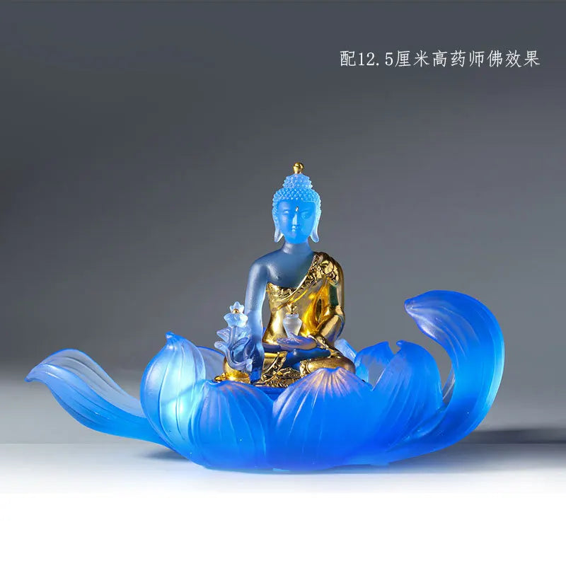 Coloured Glaze Lotus Seat Ornament Zen Base Medicine Buddha Statue Home Buddhist Hall Worship Temple