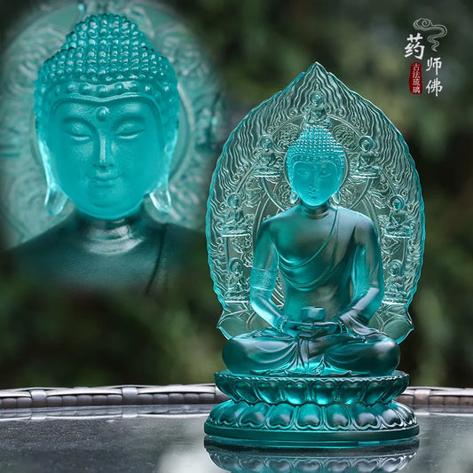 Coloured Glaze  Medicine Buddha Ornament Buddhism Statue Of King Of Light Worship At Home Crafts