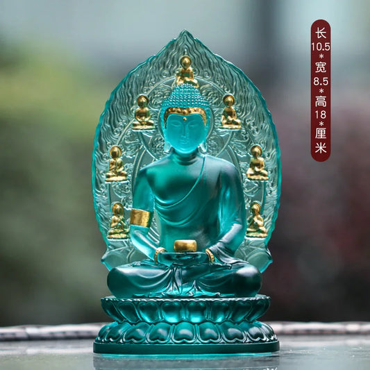Coloured Glaze Medicine Buddha Ornament Buddhism Statue Of King Of Light Worship At Home Crafts