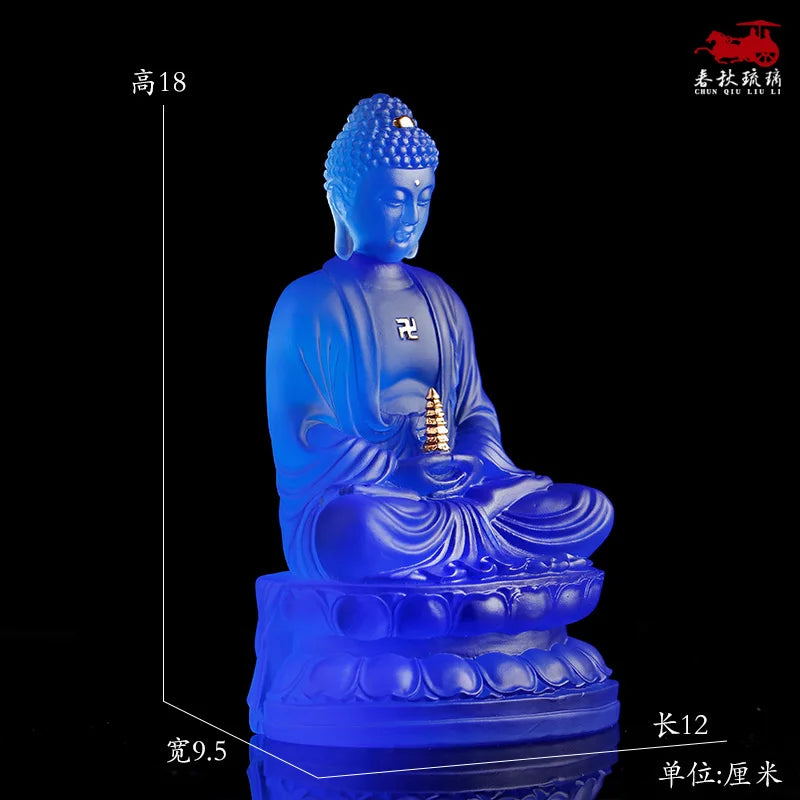Coloured Glaze Paste Gold Medicine Buddha Home Decoration Worship Crafts