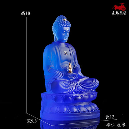 Coloured Glaze Paste Gold Medicine Buddha Home Decoration Worship Crafts