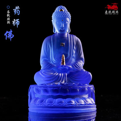 Coloured Glaze Paste Gold Medicine Buddha Home Decoration Worship Crafts