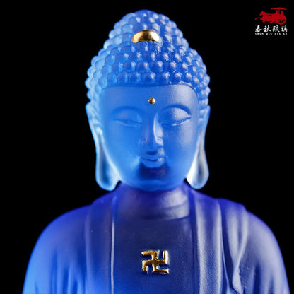 Coloured Glaze Paste Gold Medicine Buddha Home Decoration Worship Crafts