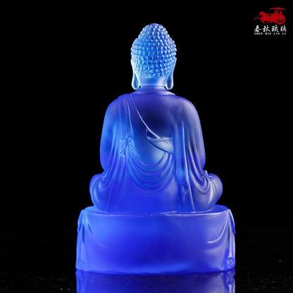 Coloured Glaze Paste Gold Medicine Buddha Home Decoration Worship Crafts
