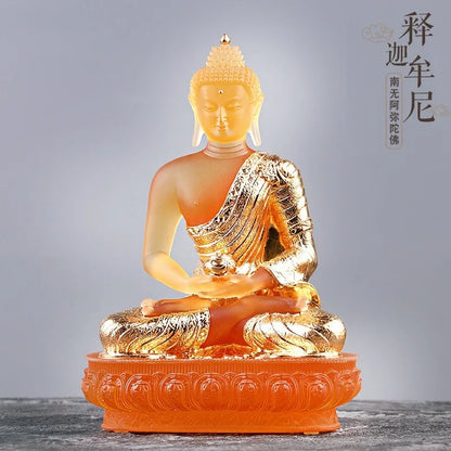 Coloured Glaze  Statue Shakyamuni Tathagata Buddha Statue Paste Gold Worship At  Home Artwork