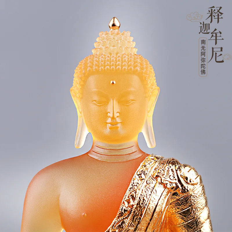 Coloured Glaze  Statue Shakyamuni Tathagata Buddha Statue Paste Gold Worship At  Home Artwork