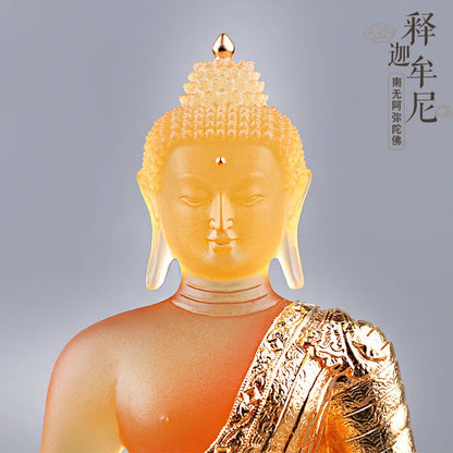 Coloured Glaze  Statue Shakyamuni Tathagata Buddha Statue Paste Gold Worship At  Home Artwork
