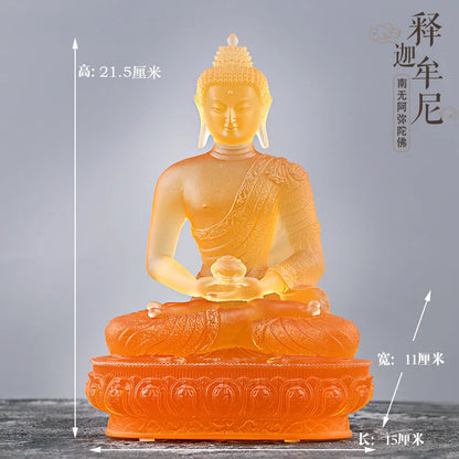 Coloured Glaze  Statue Shakyamuni Tathagata Buddha Statue Paste Gold Worship At  Home Artwork