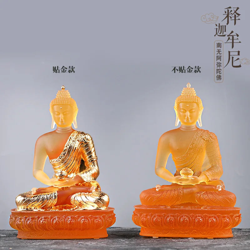 Coloured Glaze  Statue Shakyamuni Tathagata Buddha Statue Paste Gold Worship At  Home Artwork