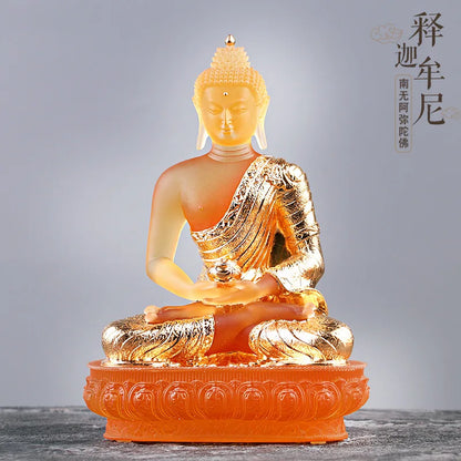 Coloured Glaze  Statue Shakyamuni Tathagata Buddha Statue Paste Gold Worship At  Home Artwork