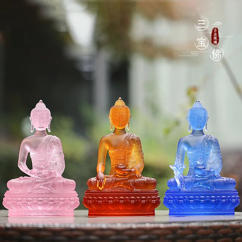 Coloured Glaze Three Treasures Buddha Tantra Shakyamuni Amitabha Medicine Buddha Ornament Buddha Statue Home Worship