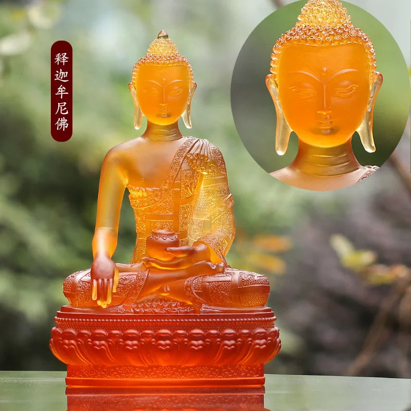 Coloured Glaze Three Treasures Buddha Tantra Shakyamuni Amitabha Medicine Buddha Ornament Buddha Statue Home Worship