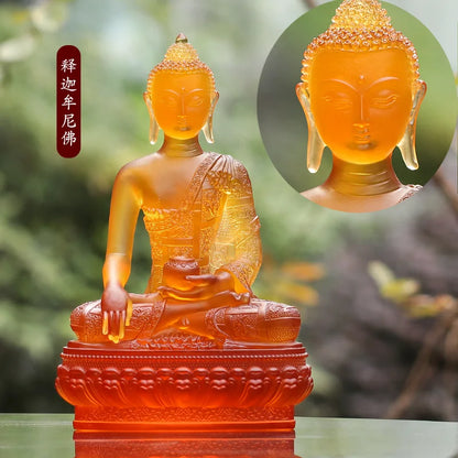 Coloured Glaze Three Treasures Buddha Tantra Shakyamuni Amitabha Medicine Buddha Ornament Buddha Statue Home Worship