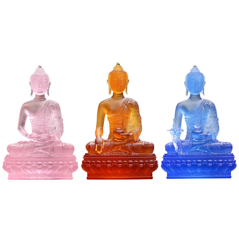 Coloured Glaze Three Treasures Buddha Tantra Shakyamuni Amitabha Medicine Buddha Ornament Buddha Statue Home Worship
