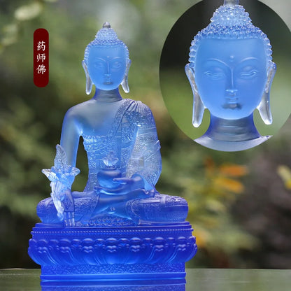 Coloured Glaze Three Treasures Buddha Tantra Shakyamuni Amitabha Medicine Buddha Ornament Buddha Statue Home Worship