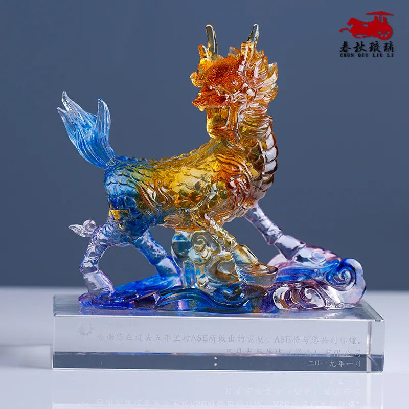 Coloured Glazed unicorn ornaments to pray for blessings and blessings kirin Chinese dragon kylin