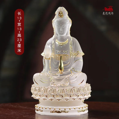 Coloured glaz Guanyin Bodhisattva golden boy and girl Buddha statue ornament worship household lucky fortune boy and dragon girl