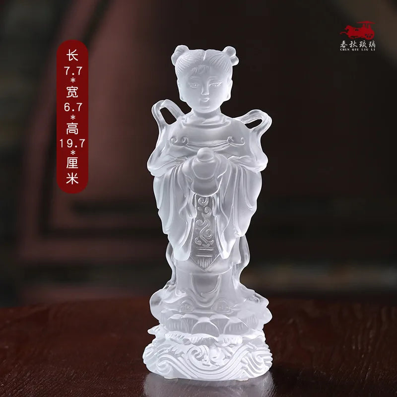 Coloured glaz Guanyin Bodhisattva golden boy and girl Buddha statue ornament worship household lucky fortune boy and dragon girl
