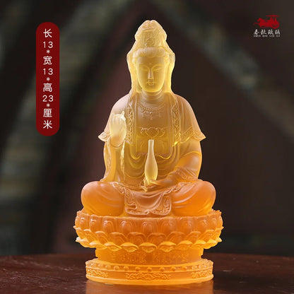 Coloured glaz Guanyin Bodhisattva golden boy and girl Buddha statue ornament worship household lucky fortune boy and dragon girl