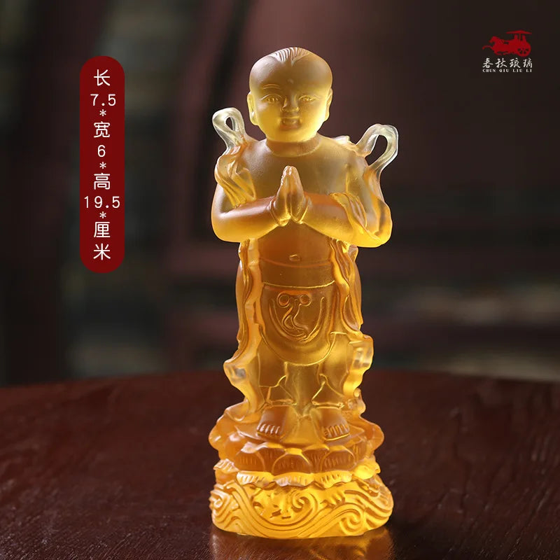 Coloured glaz Guanyin Bodhisattva golden boy and girl Buddha statue ornament worship household lucky fortune boy and dragon girl