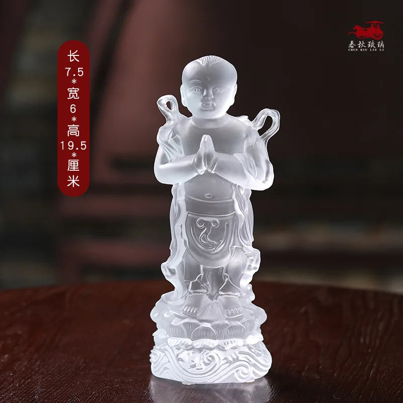 Coloured glaz Guanyin Bodhisattva golden boy and girl Buddha statue ornament worship household lucky fortune boy and dragon girl