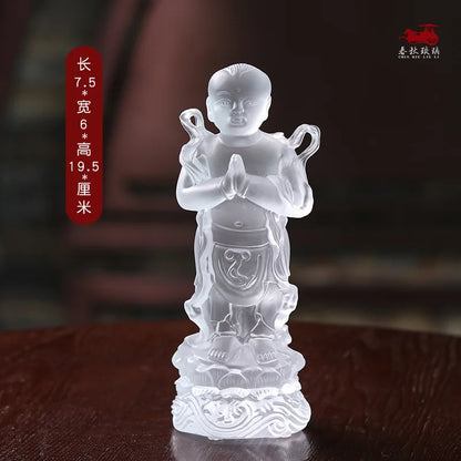 Coloured glaz Guanyin Bodhisattva golden boy and girl Buddha statue ornament worship household lucky fortune boy and dragon girl