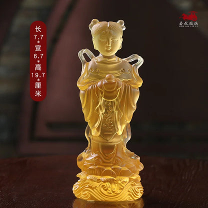 Coloured glaz Guanyin Bodhisattva golden boy and girl Buddha statue ornament worship household lucky fortune boy and dragon girl