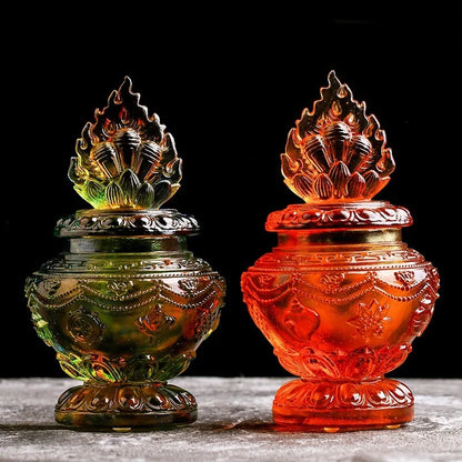Coloured glaze Auspicious Bottle Eight Treasures Longevity Ruyi Bottle Tantric Buddhist equipment magic weapon Tibetan relic