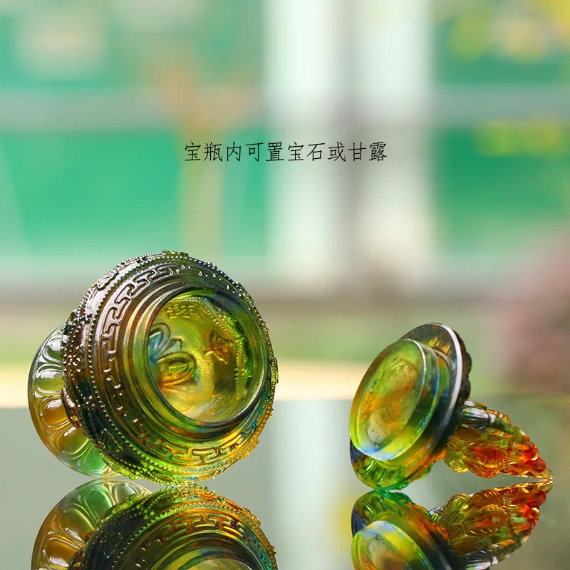 Coloured glaze Auspicious Bottle Eight Treasures Longevity Ruyi Bottle Tantric Buddhist equipment magic weapon Tibetan relic