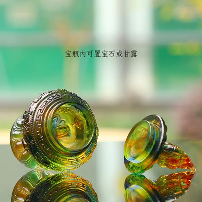Coloured glaze Auspicious Bottle Eight Treasures Longevity Ruyi Bottle Tantric Buddhist equipment magic weapon Tibetan relic