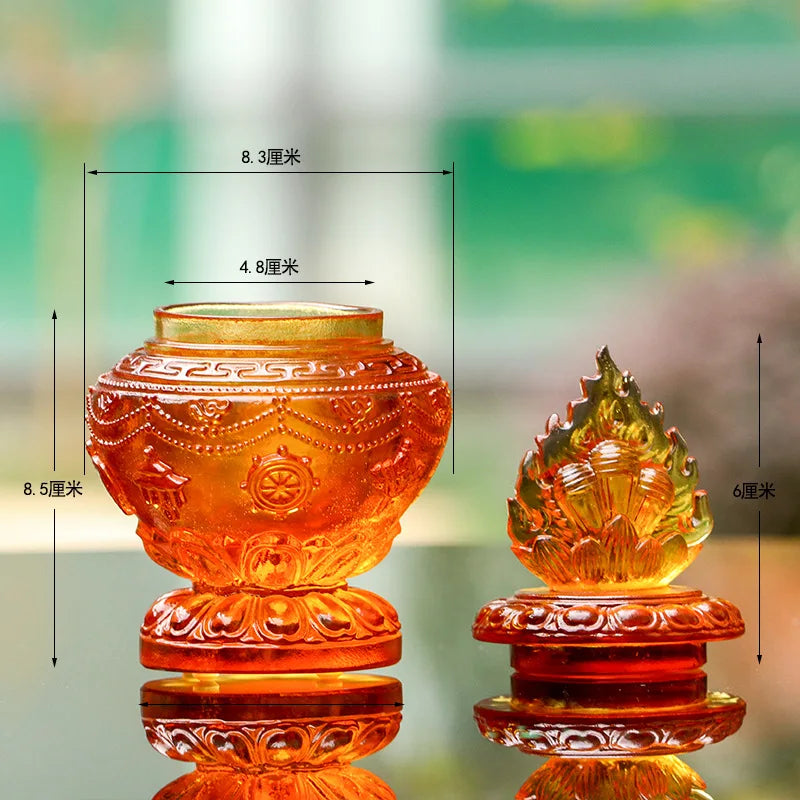 Coloured glaze Auspicious Bottle Eight Treasures Longevity Ruyi Bottle Tantric Buddhist equipment magic weapon Tibetan relic
