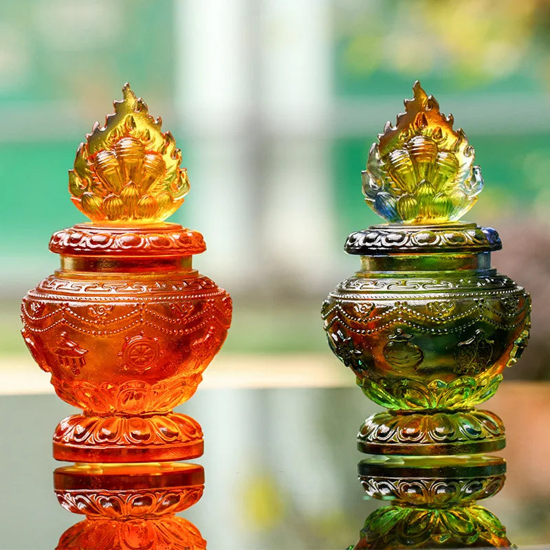 Coloured glaze Auspicious Bottle Eight Treasures Longevity Ruyi Bottle Tantric Buddhist equipment magic weapon Tibetan relic