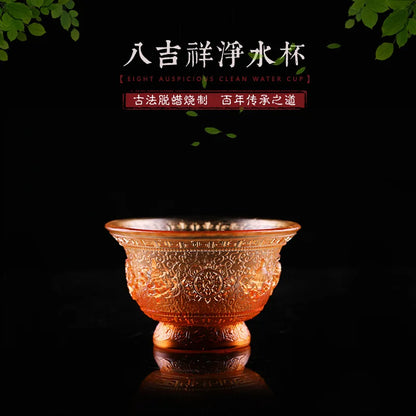 Coloured glaze Auspicious Water Supply Cup Buddhist Temple and Talisman Buddha decorations Seven-color optional Buddha tools