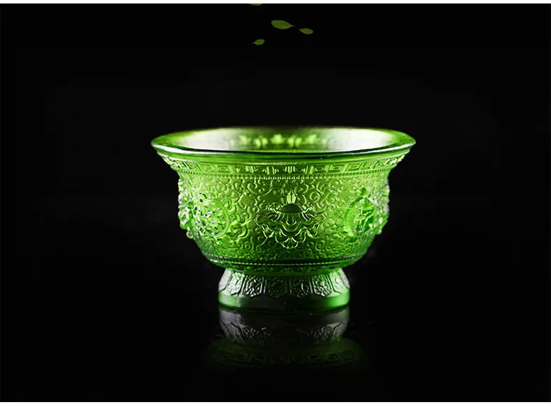 Coloured glaze Auspicious Water Supply Cup Buddhist Temple and Talisman Buddha decorations Seven-color optional Buddha tools