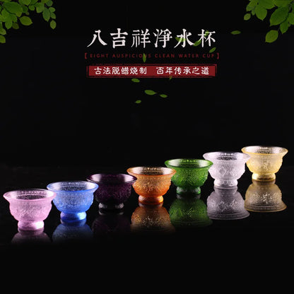Coloured glaze Auspicious Water Supply Cup Buddhist Temple and Talisman Buddha decorations Seven-color optional Buddha tools