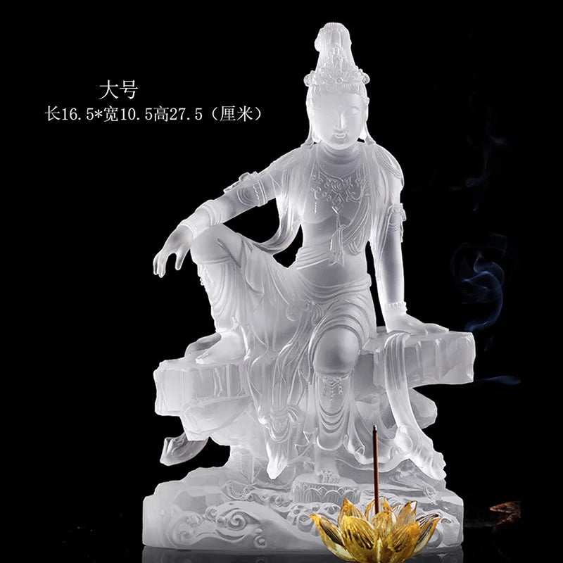 Coloured glaze Avalokitesvara Buddha Statue Bodhisattva Guanzizai Buddhist Temple worship ornament crafts