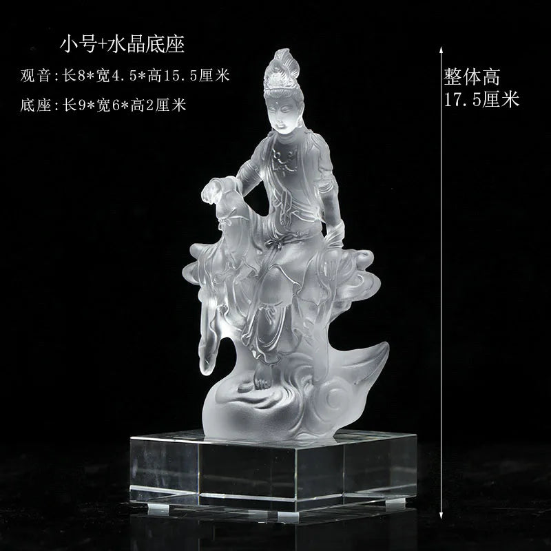 Coloured glaze Avalokitesvara Buddha Statue Bodhisattva Guanzizai Buddhist Temple worship ornament crafts