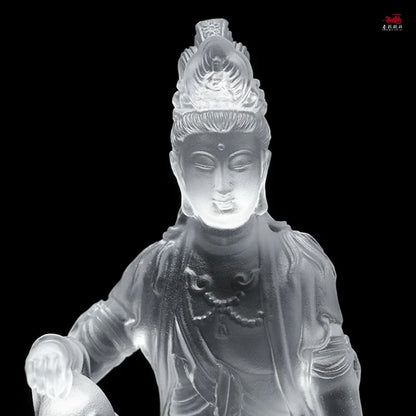 Coloured glaze Avalokitesvara Buddha Statue Bodhisattva Guanzizai Buddhist Temple worship ornament crafts