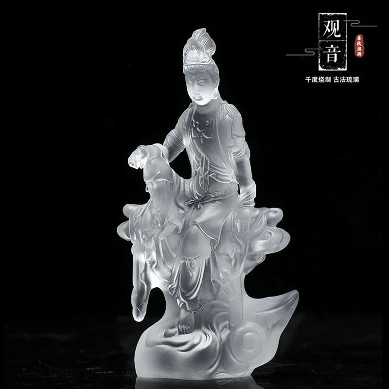 Coloured glaze Avalokitesvara Buddha Statue Bodhisattva Guanzizai Buddhist Temple worship ornament crafts