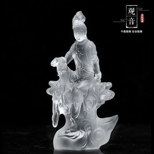 Coloured glaze Avalokitesvara Buddha Statue Bodhisattva Guanzizai Buddhist Temple worship ornament crafts